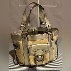 Vintage Coach Legacy Hamptons Straw and Metallic Gold Leather Purse
